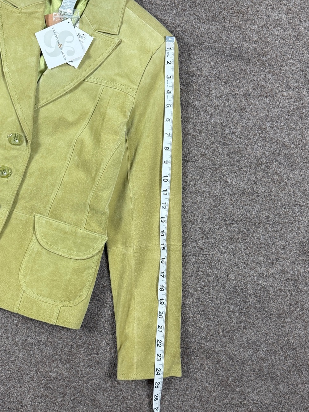 NWT Green Suede Leather Blazer Jacket Women’s S Lightweight Button Front Y2K - Picture 8 of 11